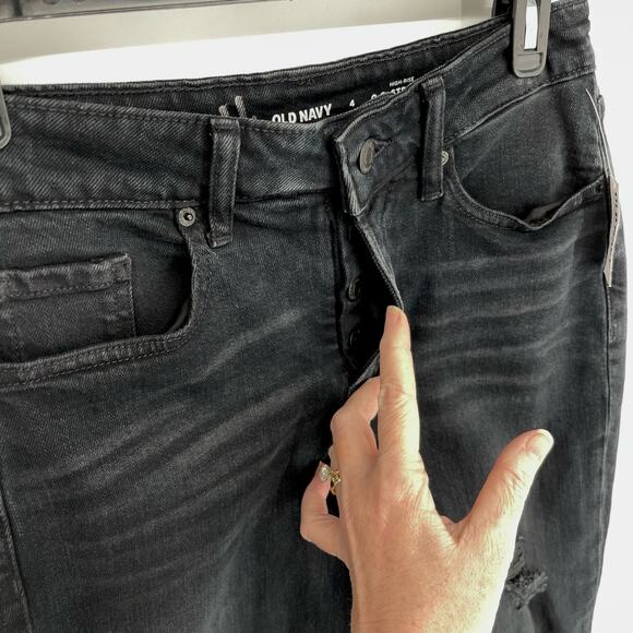 Old Navy NWT High Rise O.G Straight Jeans Secret Slim Pockets Distressed 4 Black - Picture 3 of 10